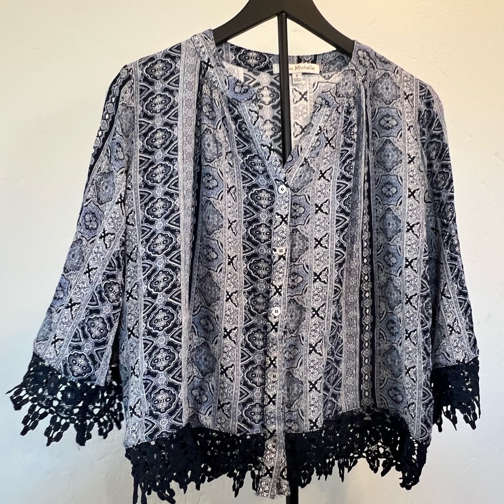 Elegant Navy Patterned Blouse